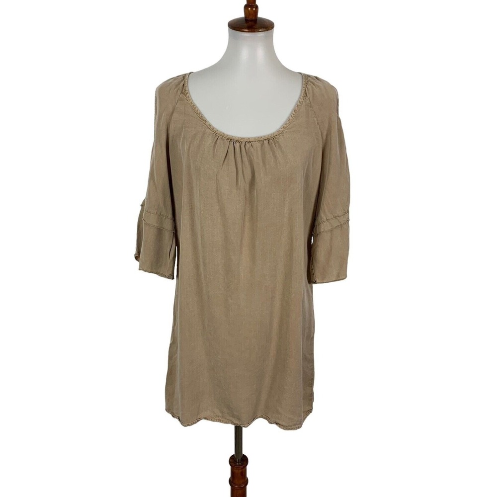 Glam‎ Cold Shoulder Dress Small Tan Short Sleeve Party Clubwear Stretch
